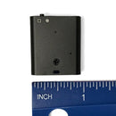 This tiny recorder measures in at .82 inch x 1.05 x .38 inches.