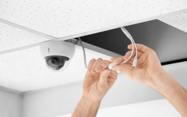 image of hands performing maintenance on a security camera