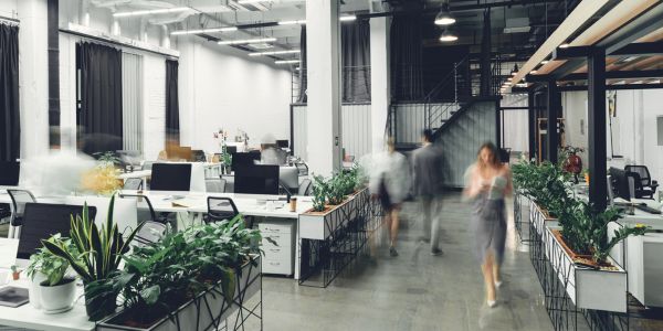 image of office with blurred people