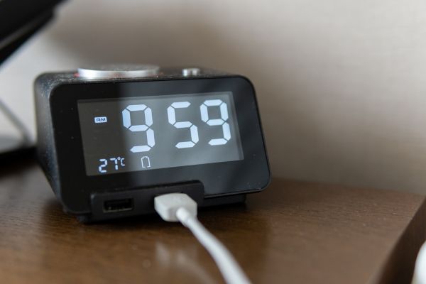 image of mini digital clock in bedroom