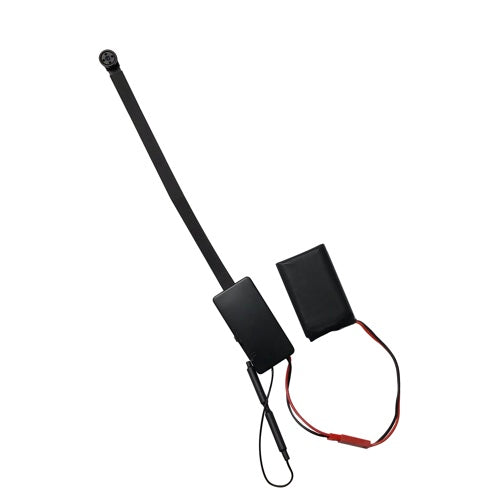 Mini WIFI DIY Hidden Camera With Button Attachment Showing Lenght Of Camera Ribbon Cable With Battery Attached