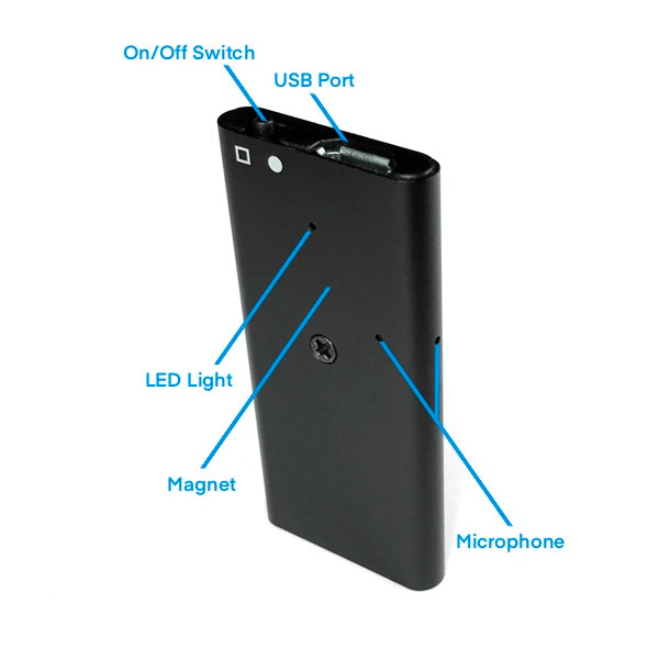 Voice recordings can be time and date stamped for easy organization. The World's Thinnest Micro Voice Recorder.