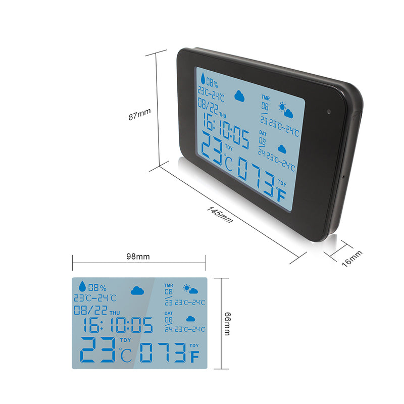 Built in LCD make it easy to see the time, date and forecast. 