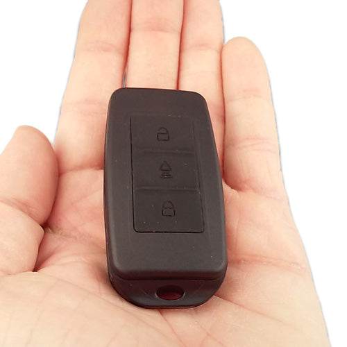 DR100 Car Key FOB Audio Recorder Identical To A Standard Vehicle Key FOB Shown In Hand How Compact It Is
