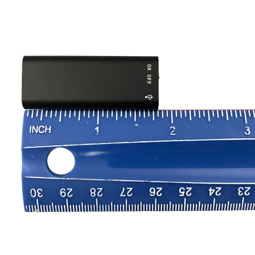 Extremly small  voice recorder showing it's only 1.8 inches long. smallest audio recorder